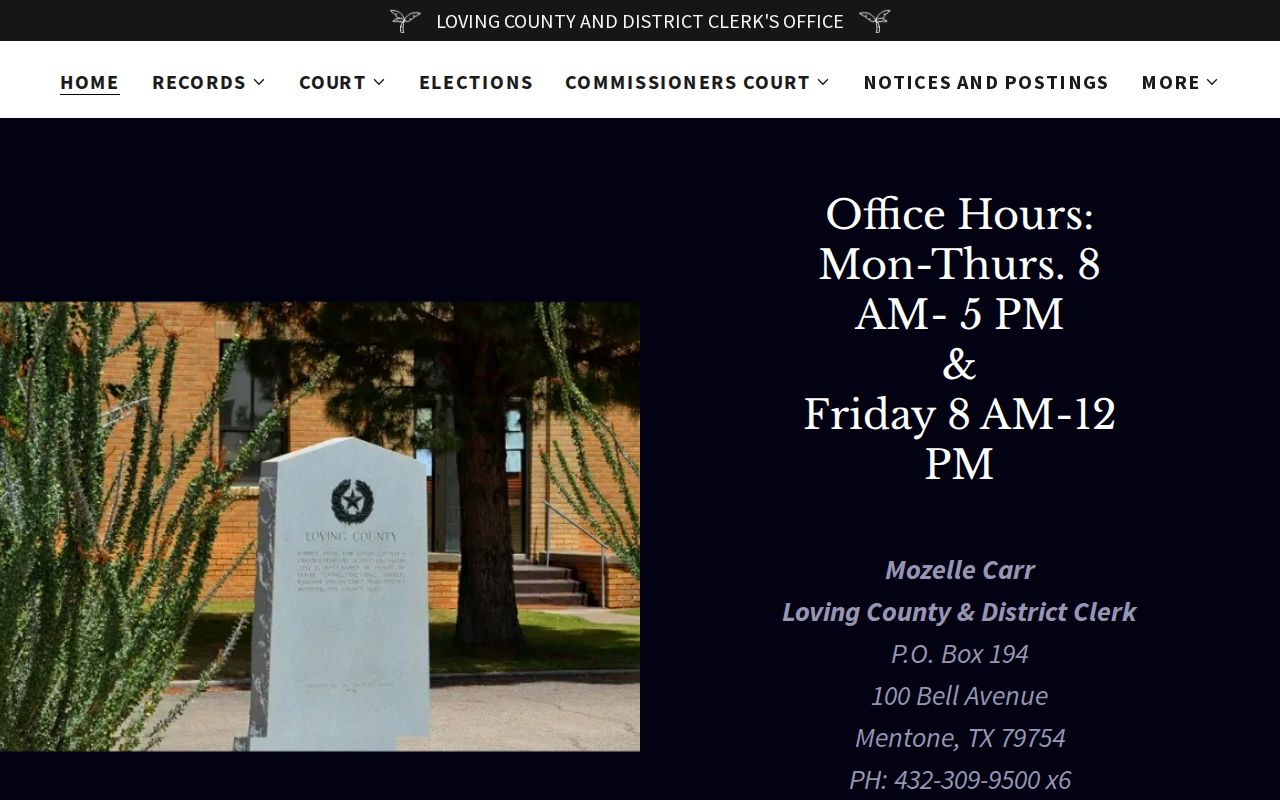 Loving County active warrant records research: clerk website and court information links