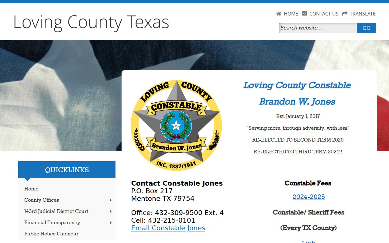 Loving County arrest warrant records research: constable contact page and service role