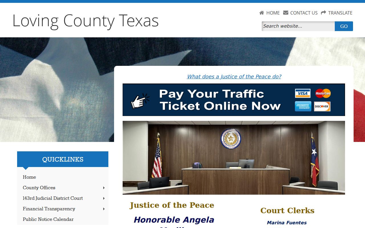 Loving County bench warrant records research: Justice of the Peace court contact page