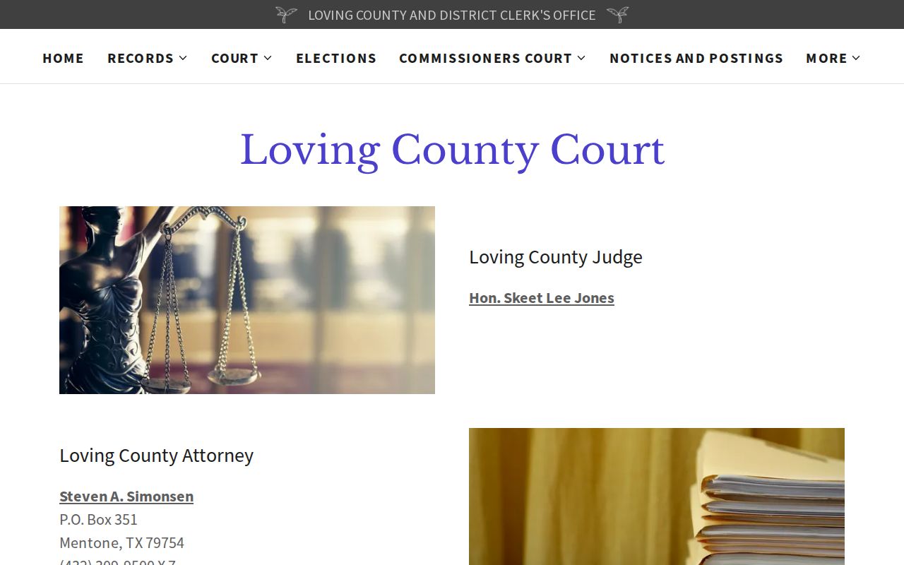 Loving County bench warrant records research: County Court page with official aggregate report links