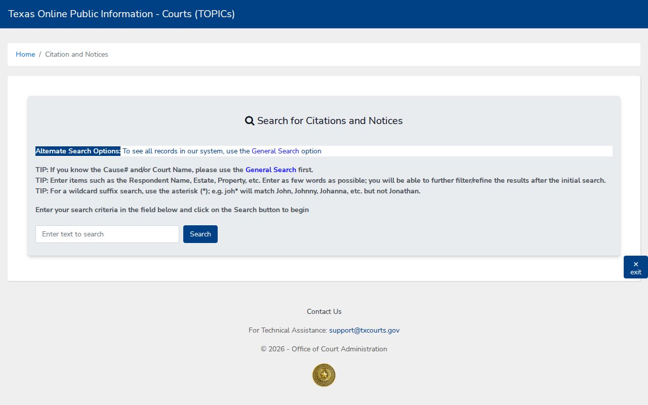 Loving County active warrant records research: Texas citations and notices search, not a warrant list