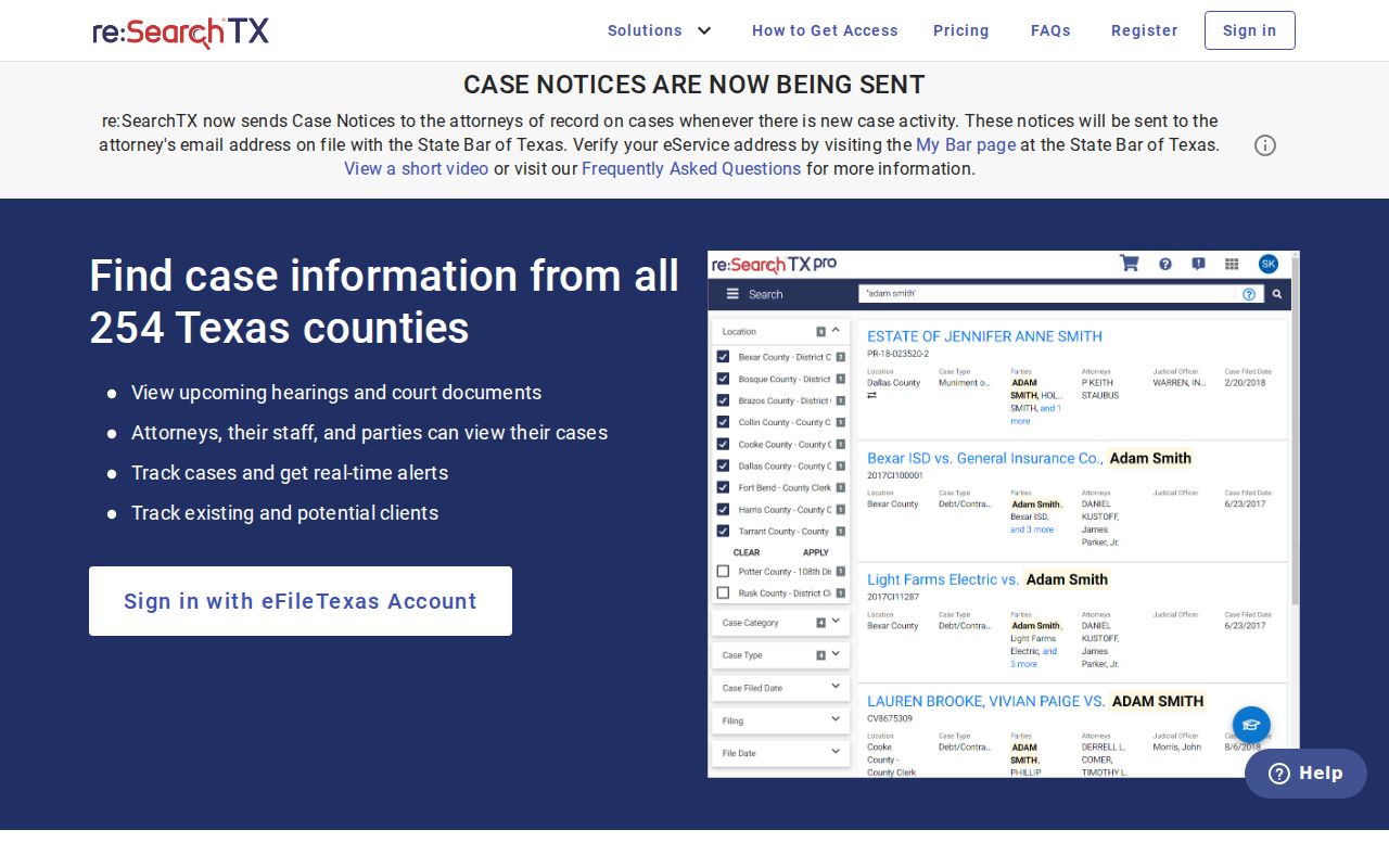 Loving County warrant search research: official re:SearchTX court records entry page