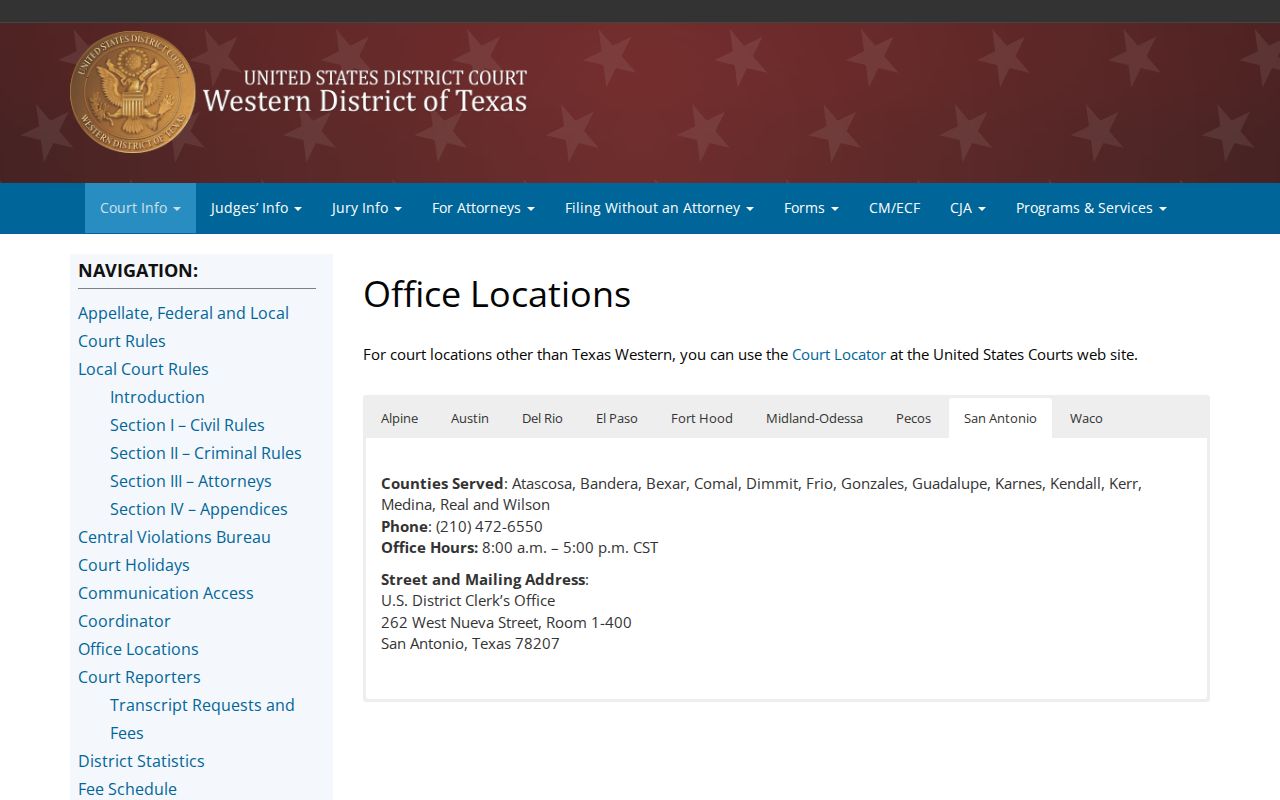 Loving County arrest warrant records research: federal Pecos Division clerk office location
